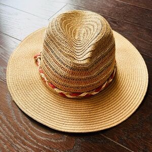 Beach boho straw wide brim hat.